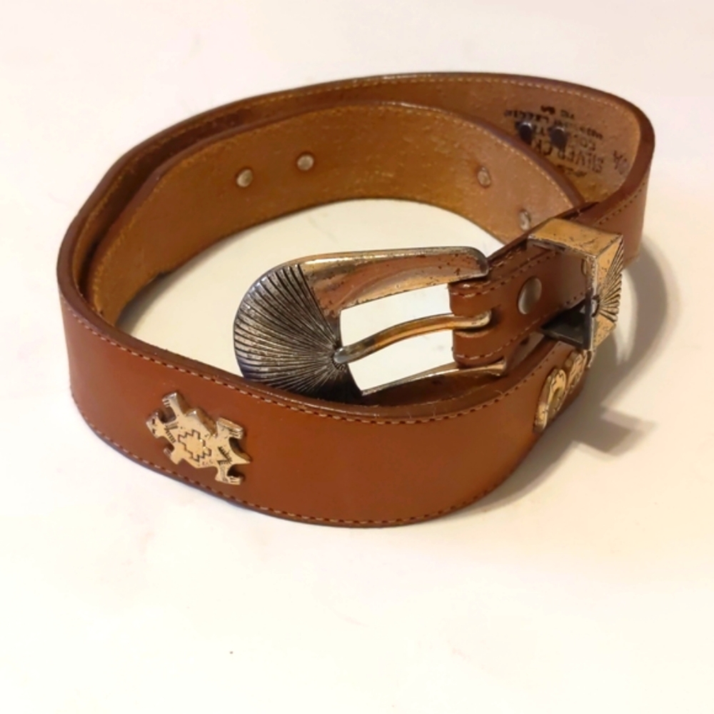 Vintage Genuine Leather Brown Western Belt with Dessert Animals